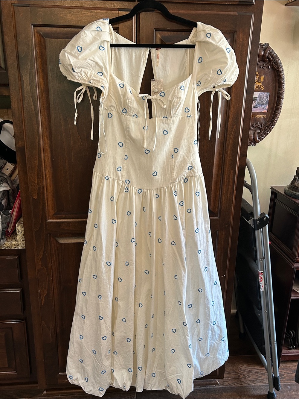 Free People Sz 4 Bali Sprinkled Hearts Tofu Maxi Dress w Bubble Hem